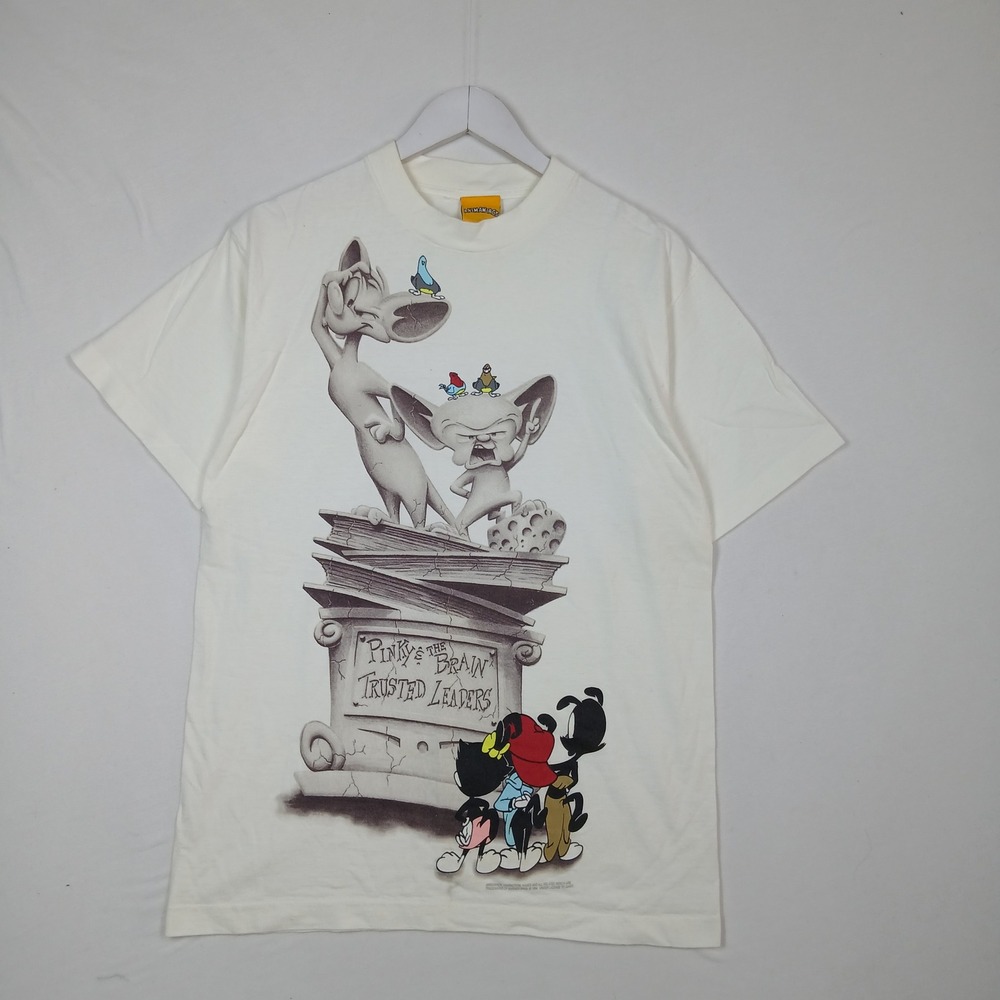Vintage Animaniacs Pinky and the Brain Trusted Leaders Graphic T-Shirt Cream L